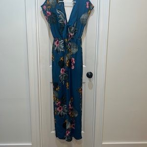 Tropical Pants Romper with Keyhole Cutout